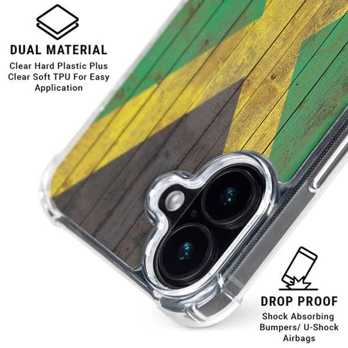 Jamaican Flag Dark Wood iPhone 16 Clear Case